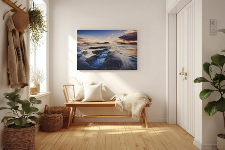 Sinus Art Wandbild 120x80cm Faszinierende isländische Lavalandschaft mit Geysiren, Felsen und dramatischem Himmel