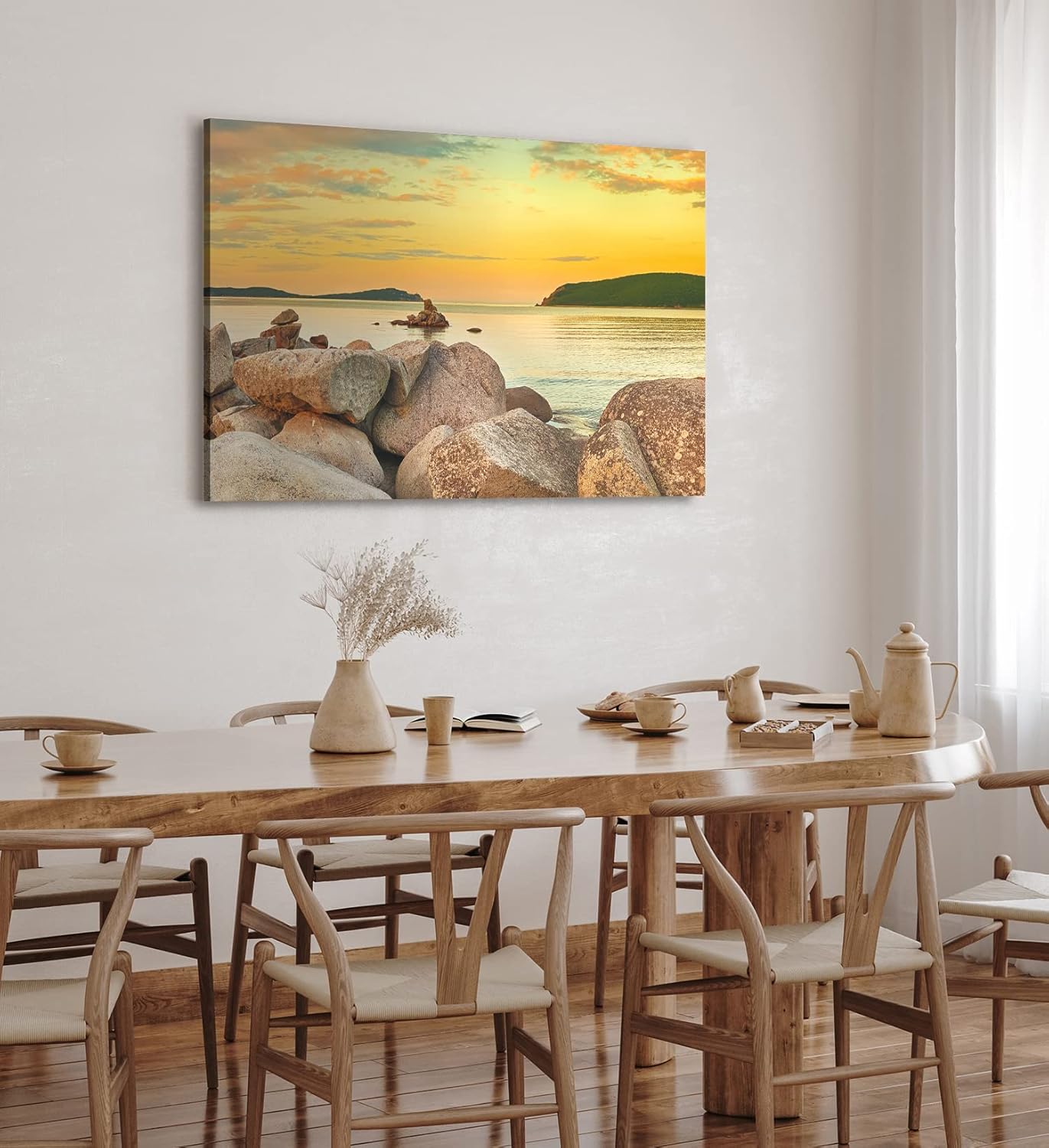 Paul Sinus Wandbild 120x80cm Felsen Meer roter Himmel Horizont Berge Sonnenuntergang