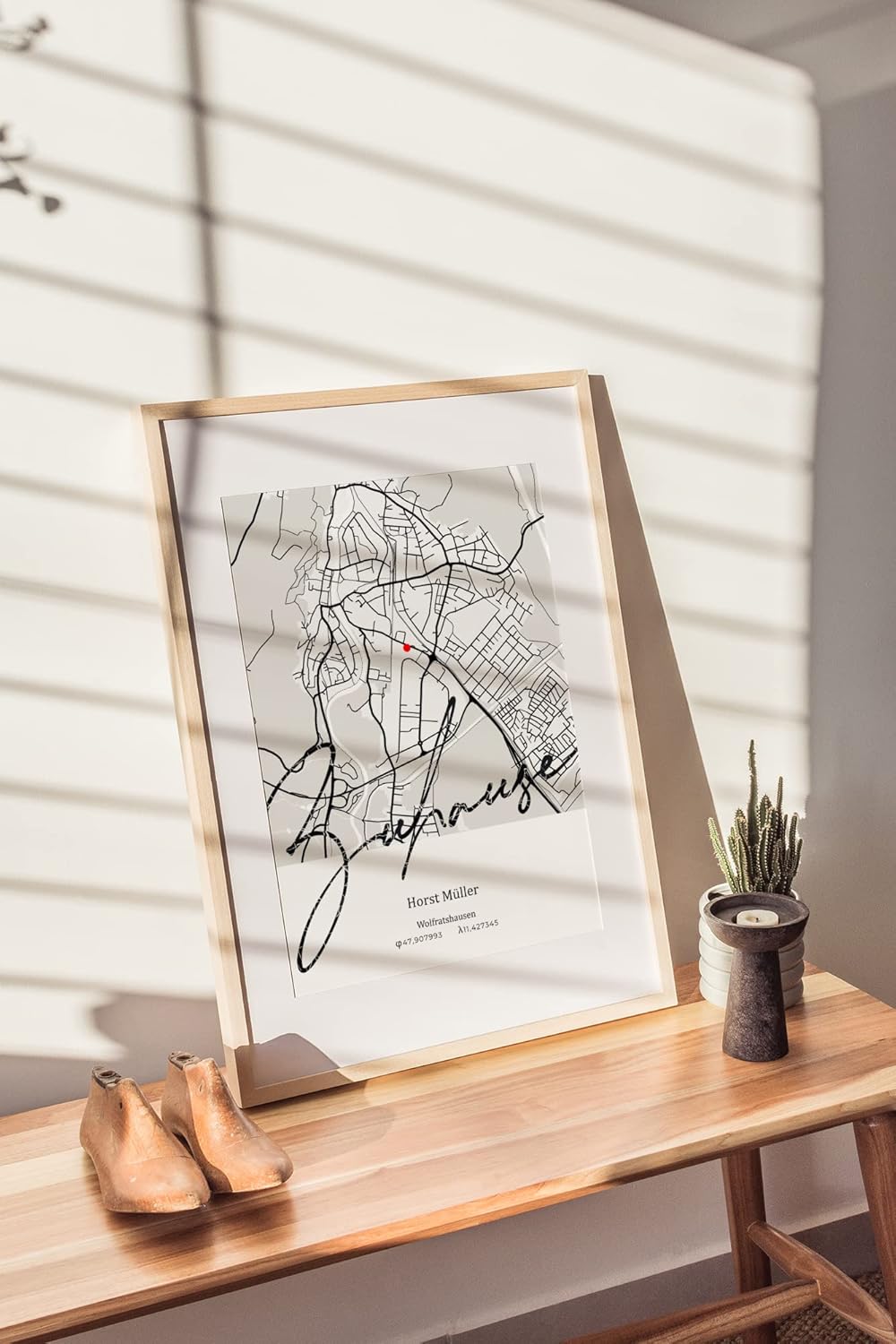 Paul Sinus Bilderrahmen personalisiert mit deinen GPS Koordinaten und Namen. 30cm x 42cm Holz Wechselrahmen mit Glas und Passepartout. Geschenkidee. Individuelle Stadtkarte. (ohne Rahmen)