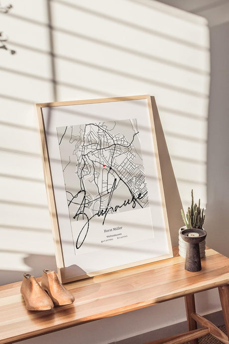 Paul Sinus Bilderrahmen personalisiert mit deinen GPS Koordinaten und Namen. 30cm x 42cm Holz Wechselrahmen mit Glas und Passepartout. Geschenkidee. Individuelle Stadtkarte. (ohne Rahmen)