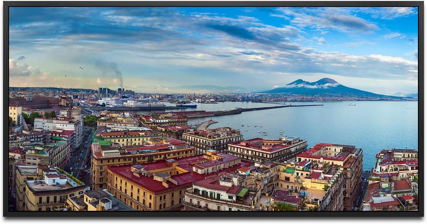 Italien Panorama ca. 130x70cm Wandbild inklusive Schattenfugenrahmen schwarz - Panorama Leinwand Bild XXL Format Wandbilder Wohnzimmer Wohnung Deko Kunstdrucke