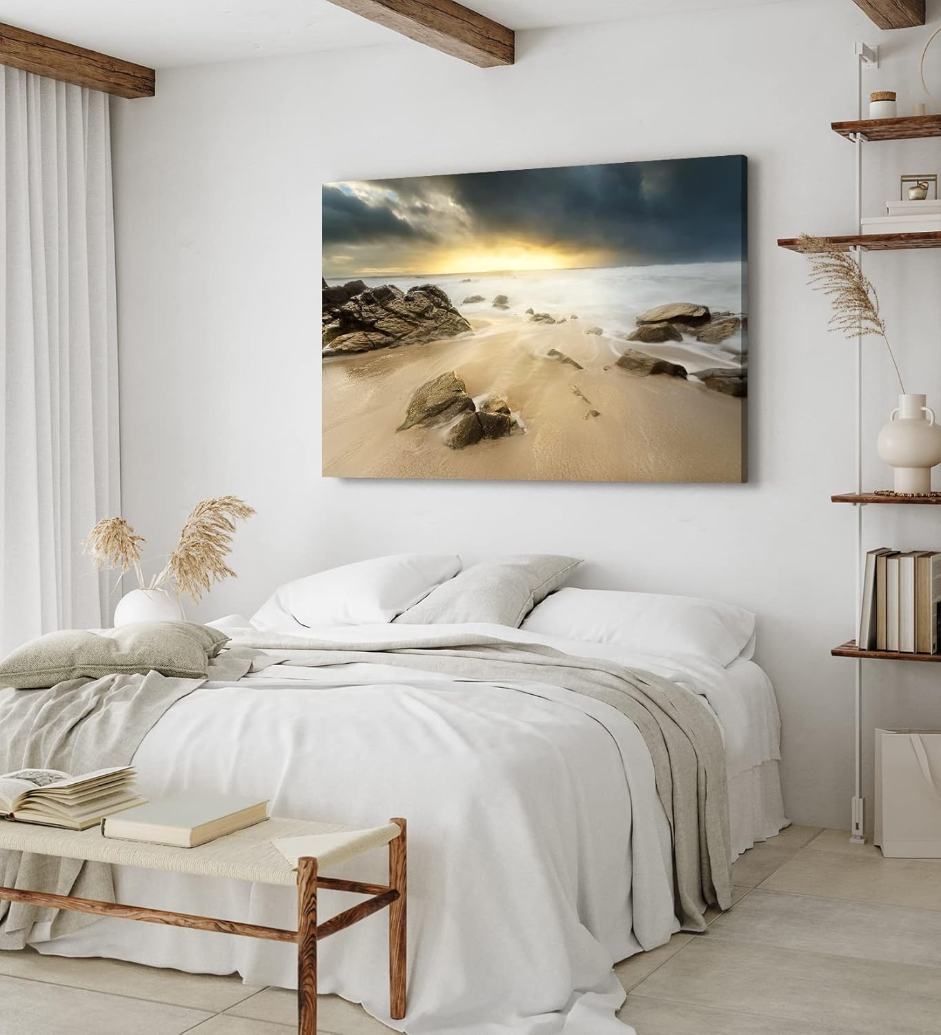 Paul Sinus Wandbild 120x80cm Strand Ozean Meer Gewitterwolken Horizont Sonnenuntergang