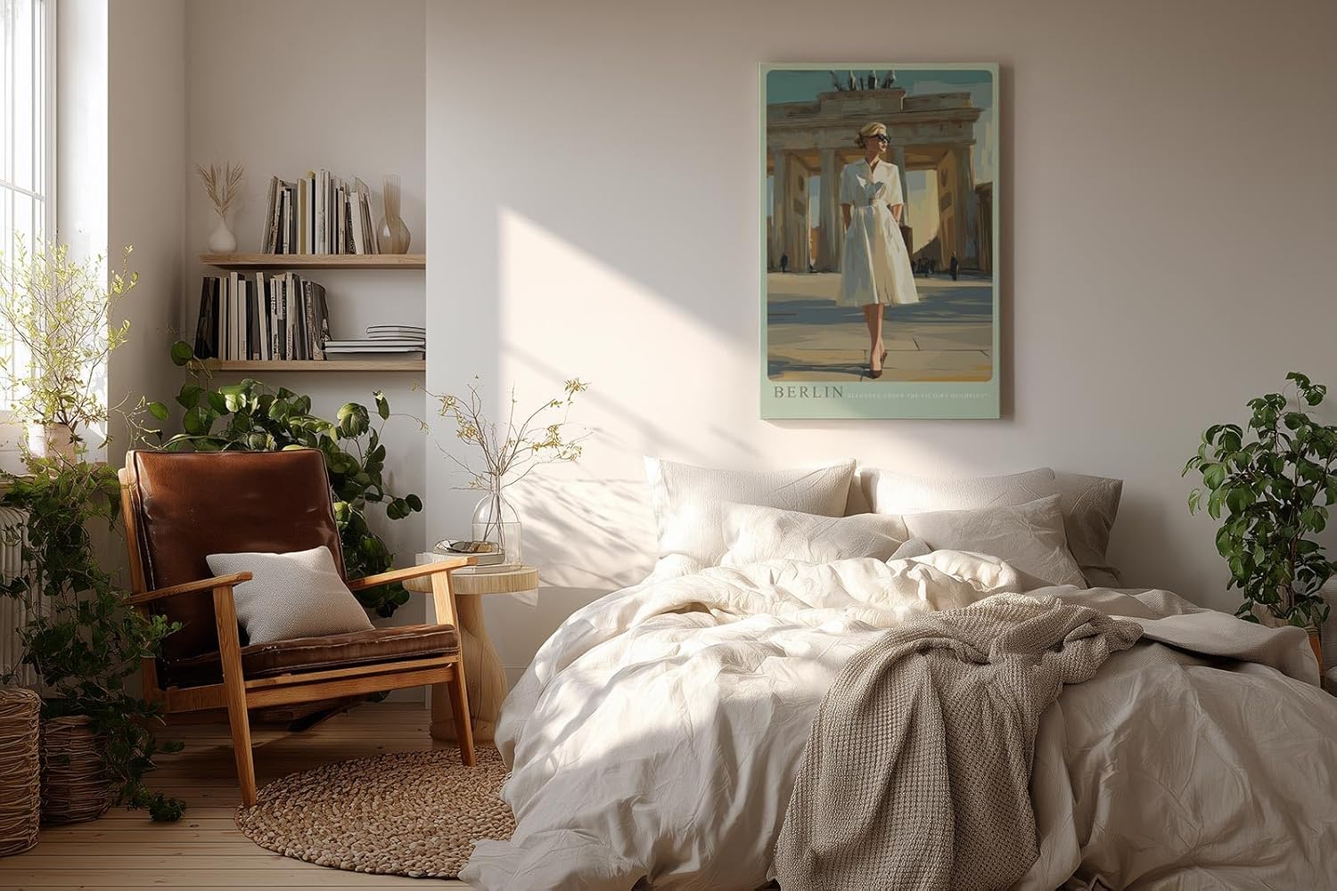 Paul Sinus Wandbild in 40x60cm Berlin – elegante Frau in Weiß vor dem Brandenburger Tor im malerischen Stil
