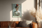 Paul Sinus Wandbild in 40x60cm Balanced Knowledge – Kreatives Porträt einer jungen Frau mit Apfel auf dem Kopf, vertieft ins Lesen, moderne Bilder mit ausdrucksstarker Komposition