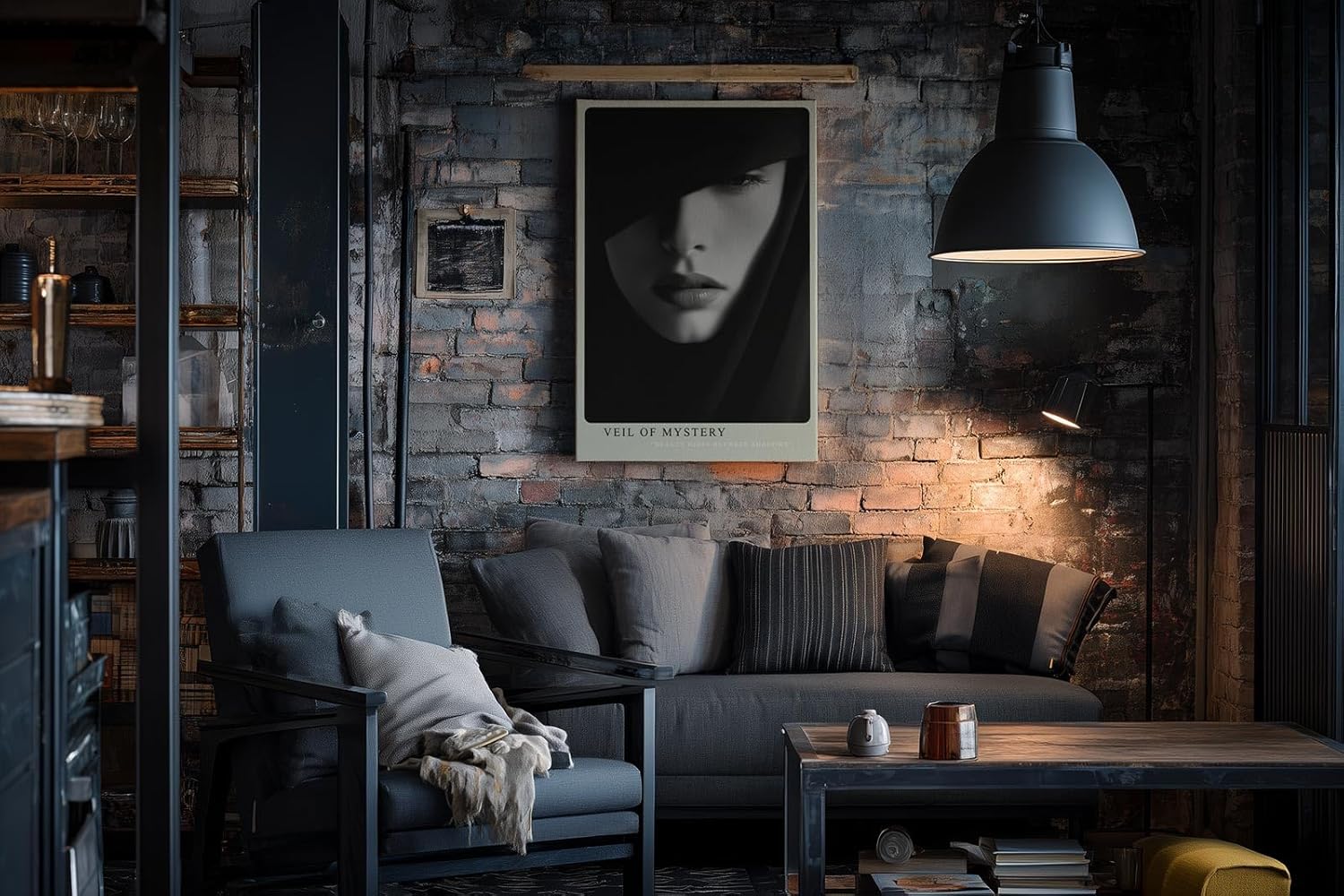 Paul Sinus Wandbild in 40x60cm Veil of Mystery – geheimnisvolles Schwarz-Weiß-Porträt mit verhülltem Blick für elegante Raumgestaltung