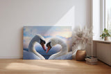 Sinus Art Wandbild 120x80cm Romantisches Schwanenmotiv mit Herzform und märchenhaftem Hintergrund