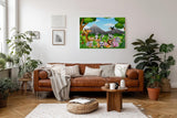 Sinus Art Wandbild 120x80cm Detailreich illustrierte Tiergruppe mit Panda, Tiger, Giraffe, Affe, Elefant u. v. m.