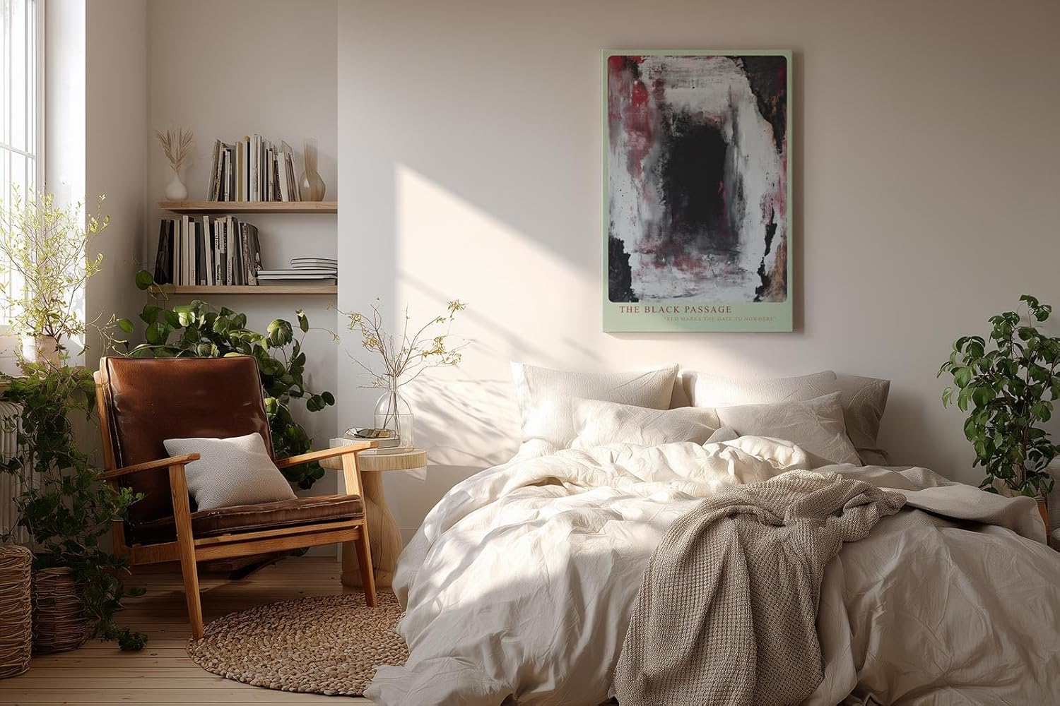 Paul Sinus Wandbild in 40x60cm The Black Passage – Ausdrucksstarke abstrakte Kunst in Schwarz, Weiß und Rot
