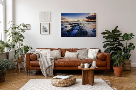 Sinus Art Wandbild 120x80cm Faszinierende isländische Lavalandschaft mit Geysiren, Felsen und dramatischem Himmel