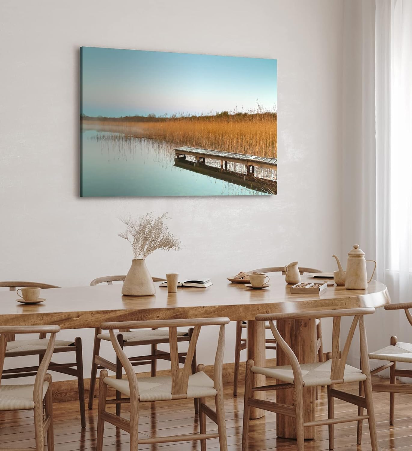 Paul Sinus Wandbild 120x80cm See Seesteg Natur Halme Holzsteg Wasser