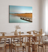 Paul Sinus Wandbild 120x80cm See Seesteg Natur Halme Holzsteg Wasser