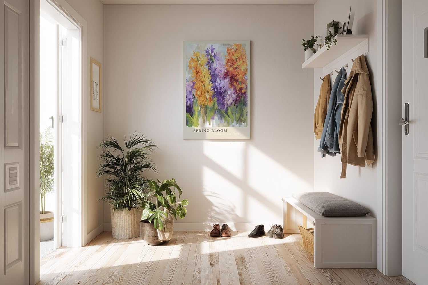 Paul Sinus Kunstdruck 40x60cm Spring Bloom – Farbenfrohe Frühlingsblüten in leuchtenden Orange- und Violetttönen als Malerei