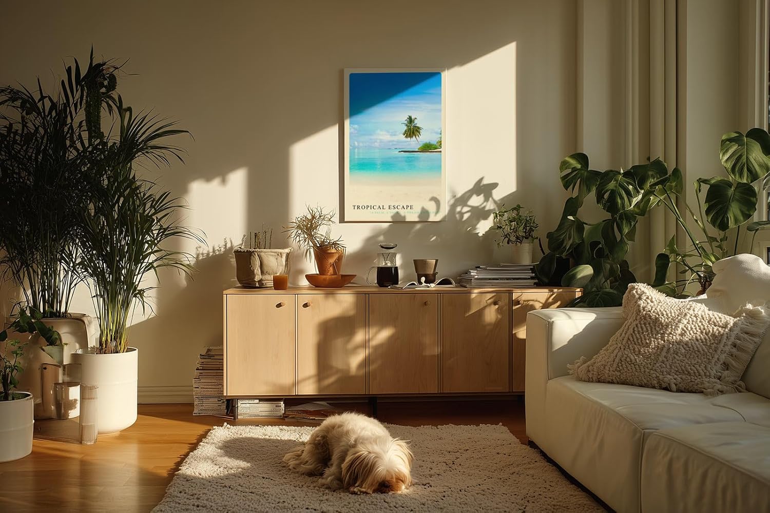 Paul Sinus Kunstdruck 40x60cm Tropical Escape mit Palmenstrand und türkisblauem Meer in der Karibik