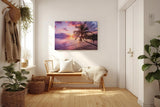 Sinus Art Wandbild 120x80cm Strandmotiv mit Sonnenuntergang und Palme vermittelt Urlaubsstimmung und Harmonie