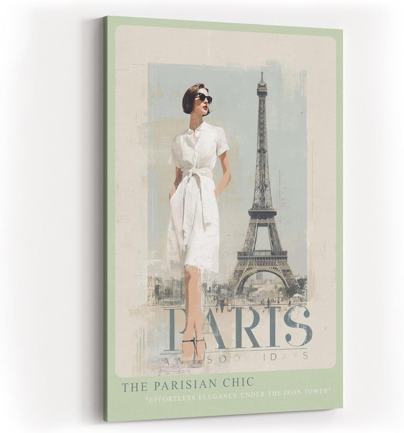 Paul Sinus Wandbild in 40x60cm Paris Modefotografie vor Eiffelturm zeitlose Eleganz in moderner Kunst auf Leinwand