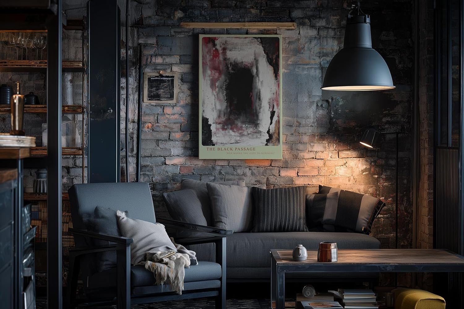 Paul Sinus Wandbild in 40x60cm The Black Passage – Ausdrucksstarke abstrakte Kunst in Schwarz, Weiß und Rot