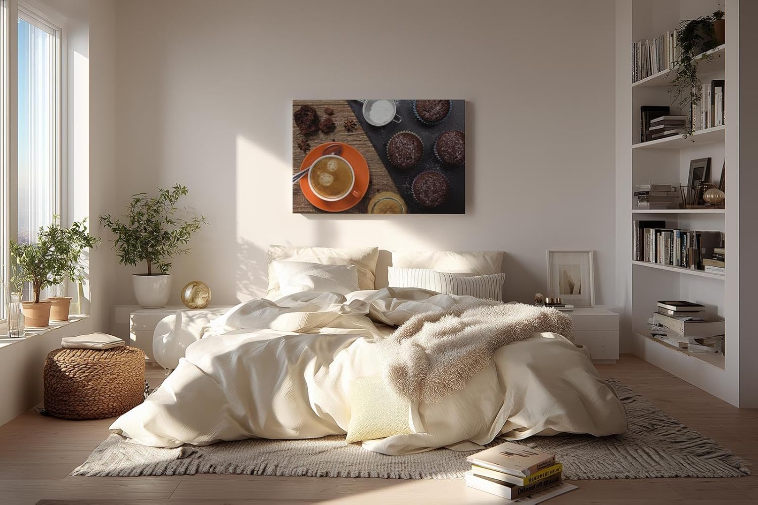 Sinus Art Wandbild 120x80cm Leckeres Stillleben aus Kaffee, Schoko-Muffins und Gewürzen auf rustikalem Holzuntergrund