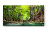 Sinus Art Wandbild 120x80cm Friedlicher Fluss mit glasklarem Wasser inmitten eines grünen Laubwaldes