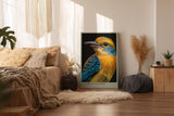 Paul Sinus Wandbild in 40x60cm Song in Feathers – farbenfrohes Vogelporträt in harmonischen Blauund Gelbtönen für stilvolle Raumgestaltung
