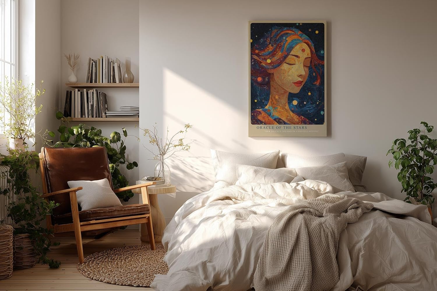 Paul Sinus Wandbild in 40x60cm Oracle of the Stars Abstraktes Frauenporträt mit Sternenmotiven und leuchtenden Farbdetails für inspirierende Raumgestaltung