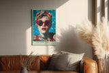Paul Sinus Wandbild in 40x60cm Cool Down Baby Stylish Woman with Red Sunglasses and Headscarf in Poolside Summer Vibe