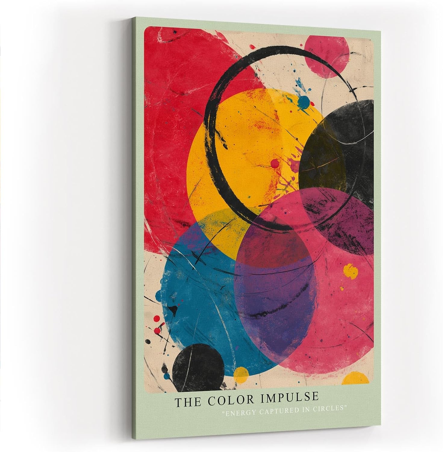 Paul Sinus Wandbild in 40x60cm The Color Impulse – Lebendige Komposition aus überlappenden Kreisen in kräftigem Gelb, Rot, Blau, Pink und Schwarz