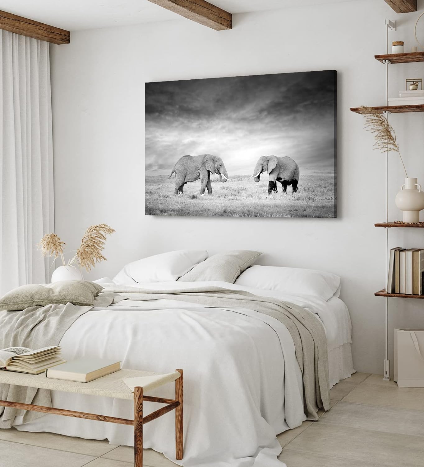 Paul Sinus Wandbild 120x80cm Zwei Elefanten Schwarz Weiß Afrika Tierfotografie