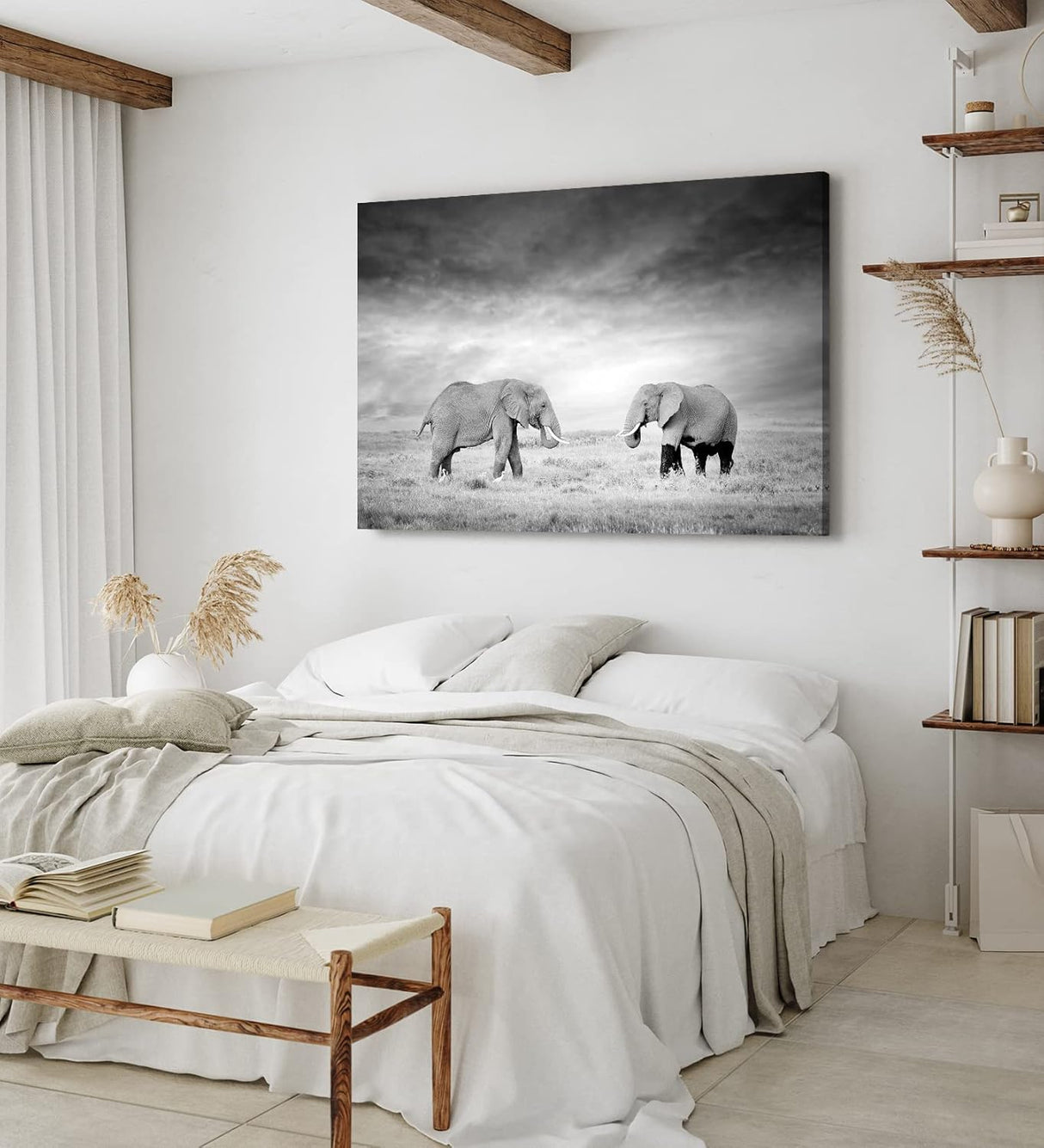 Paul Sinus Wandbild 120x80cm Zwei Elefanten Schwarz Weiß Afrika Tierfotografie