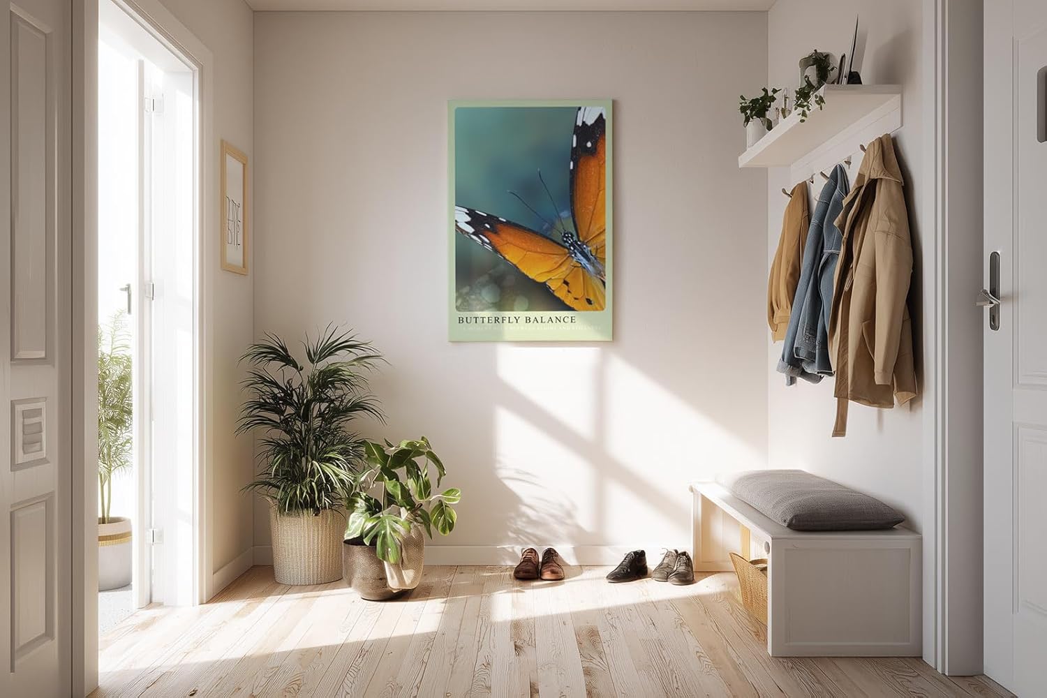 Paul Sinus Kunstdruck 40x60cm Schmetterling Nahaufnahme mit orange-schwarzen Flügeln – Moment voll Balance und Ruhe