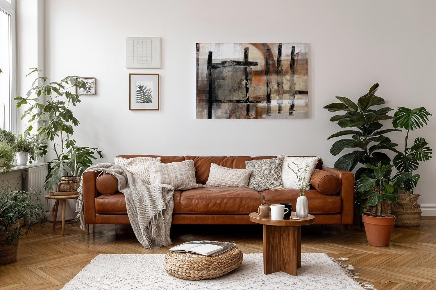 Sinus Art Wandbild 120x80cm Abstrakte Architekturformen mit geometrischen Linien in Braun, Grau und Schwarz