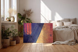 Sinus Art Wandbild 120x80cm Breite Farbbalken in Blau und Orange mit violettem Verlauf und geometrischer Anordnung