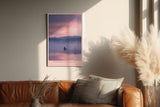 Paul Sinus Wandbild in 40x60cm Boot auf nebligem See bei Sonnenaufgang mit Bergen und Vogelschwarm im Hintergrund