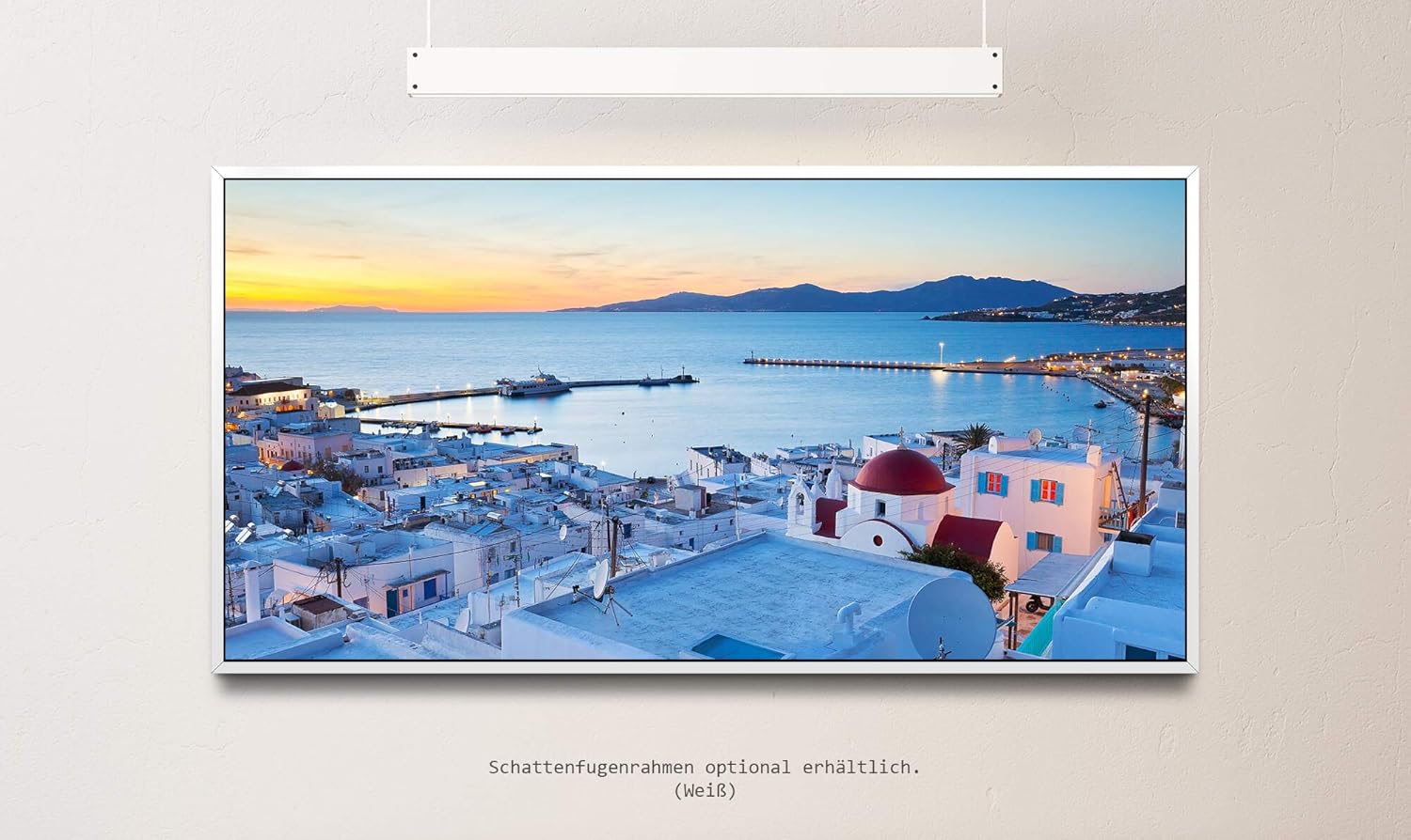 Griechenland Skyline ca. 130x70cm Wandbild inklusive Schattenfugenrahmen weiss - Panorama Leinwand Bild XXL Format Wandbilder Wohnzimmer Wohnung Deko Kunstdrucke