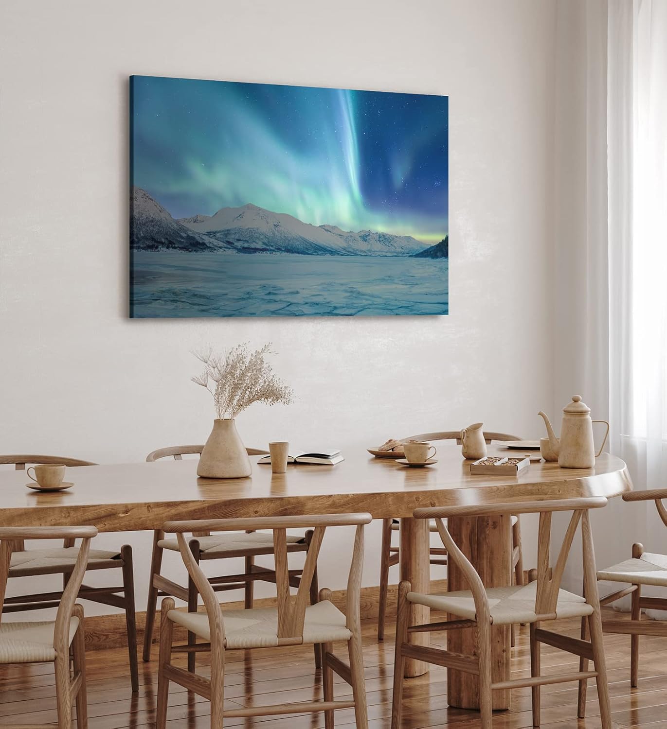 Paul Sinus Wandbild 120x80cm Berge Schnee Norwegen Polarlichter Sternenhimmel