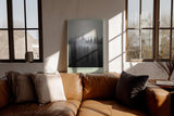 Paul Sinus Wandbild in 40x60cm The Vanishing City – Abstraktes Stadtmotiv in Schwarz-Weiß mit vertikalen Linienstrukturen