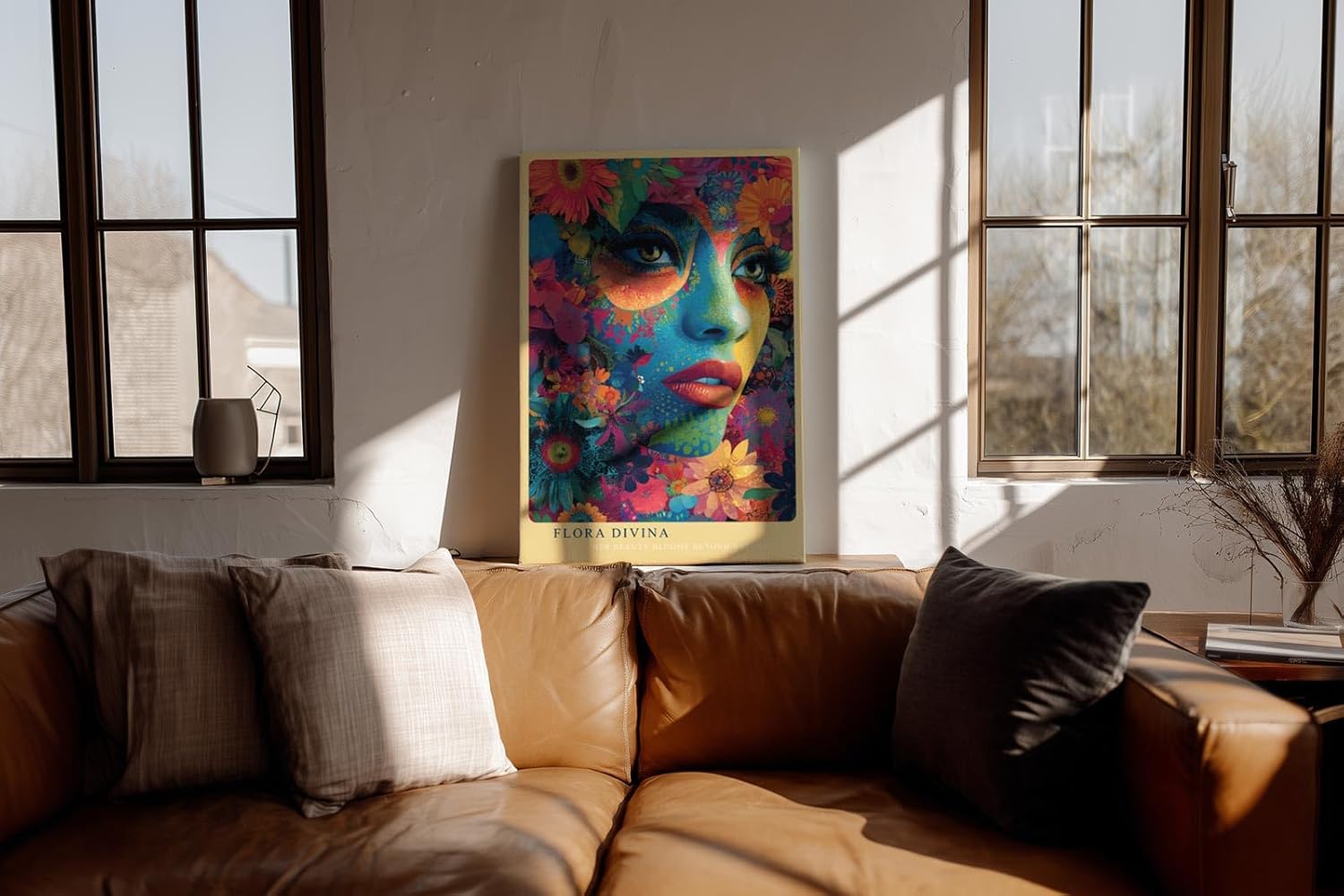 Paul Sinus Wandbild in 40x60cm Flora Divina Mystisches Frauenporträt in leuchtenden Farben mit üppigen Blütenelementen für luxuriöse Raumgestaltung