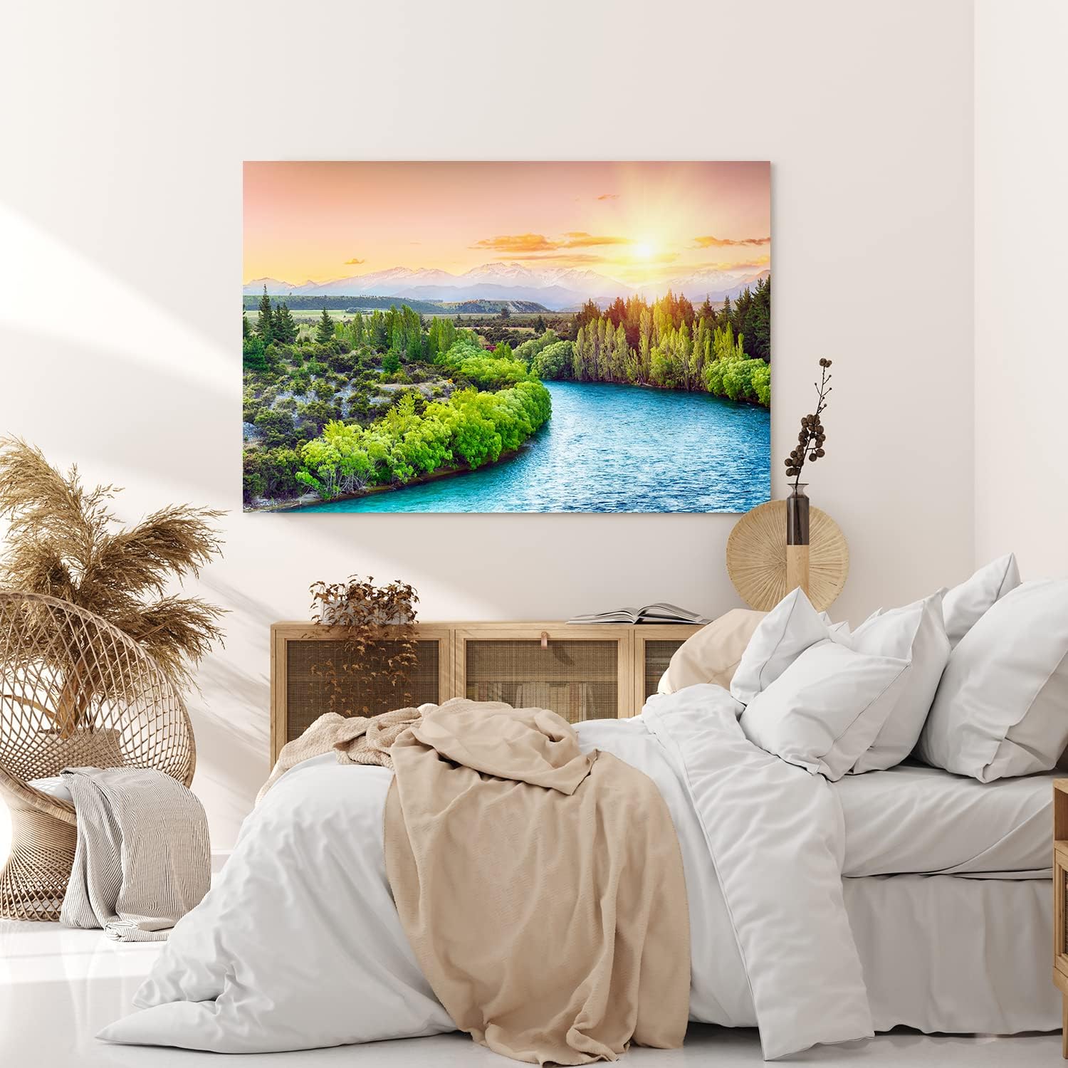 Paul Sinus Wandbild 120x80cm Clutha River Neuseeland Fluss Sonnenuntergang Berge Natur