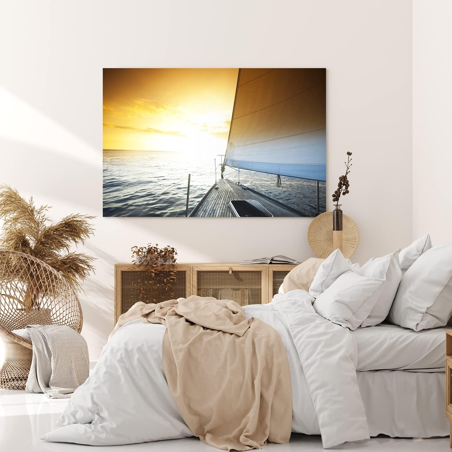 Paul Sinus Wandbild 120x80cm Segelschiff Segelboot Meer Horizont Sonnenuntergang Segel