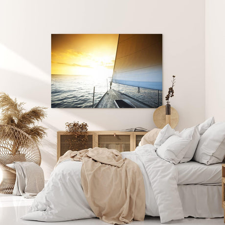 Paul Sinus Wandbild 120x80cm Segelschiff Segelboot Meer Horizont Sonnenuntergang Segel