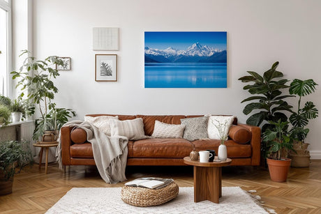 Sinus Art Wandbild 120x80cm Stimmungsvolle Alpenlandschaft mit ruhiger Wasserfläche und majestätischen Gipfeln