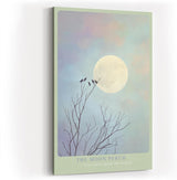 Paul Sinus Wandbild in 40x60cm The Moon Perch Vögel auf kahlen Ästen vor großem Mond im sanften Farbenspiel aus Blau und Rosa