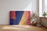 Sinus Art Wandbild 120x80cm Breite Farbbalken in Blau und Orange mit violettem Verlauf und geometrischer Anordnung