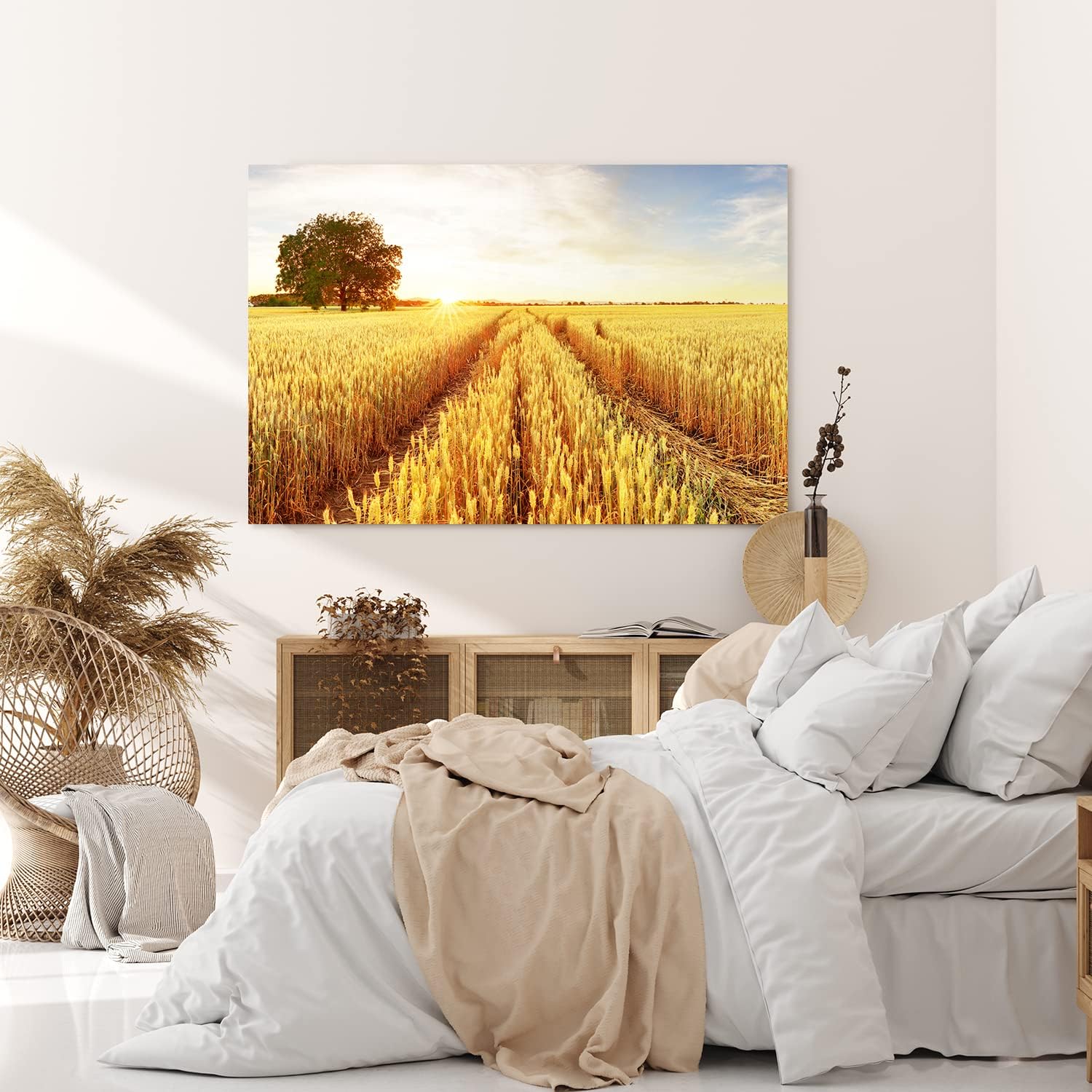 Paul Sinus Wandbild 120x80cm Weizenfeld Weizen Sonnenuntergang Baum Landschaft