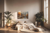 Sinus Art Wandbild 120x80cm Stimmungsvolle Darstellung von Amsterdam mit Kanal Brücke und Altstadt bei herbstlichem Licht