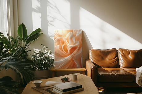 Paul Sinus 60x90cm Wandbild Fließende Blütenseide in Apricot – Sinnliche Wandkunst mit floraler Tiefe Blume