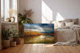 Sinus Art Wandbild 120x80cm Faszinierende Spiegelung von Schilf und Bergen in stillem Wasser – harmonisch und beruhigend