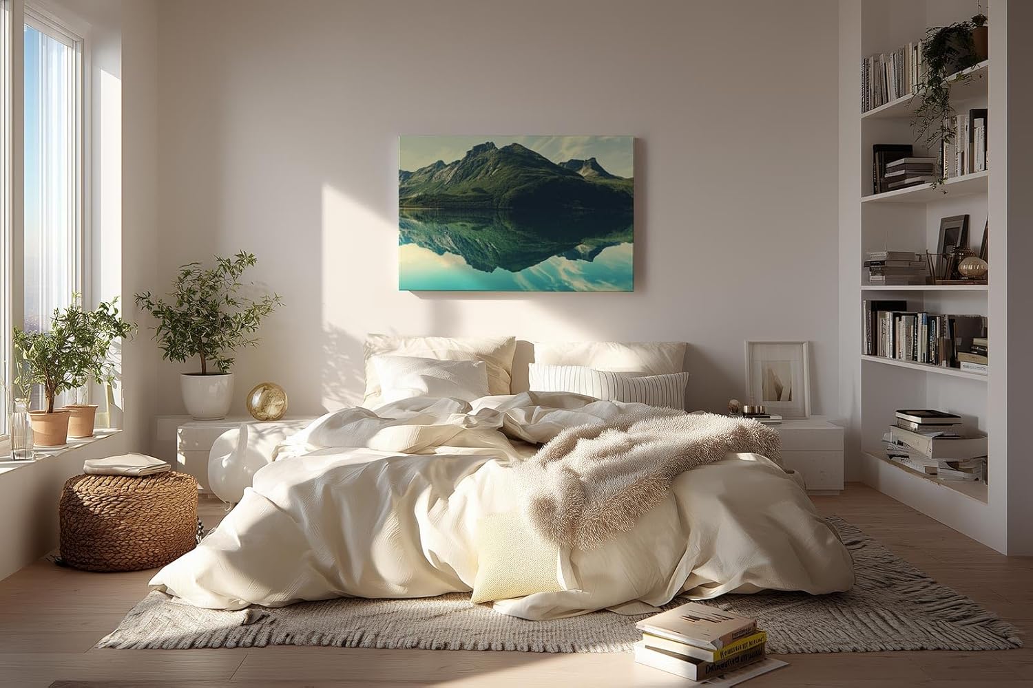 Sinus Art Wandbild 120x80cm Faszinierende Bergspiegelung mit beeindruckender Symmetrie für harmonisches Raumgefühl