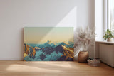 Sinus Art Wandbild 120x80cm Imposantes Alpenpanorama mit goldener Lichtstimmung für kraftvolle Raumwirkung