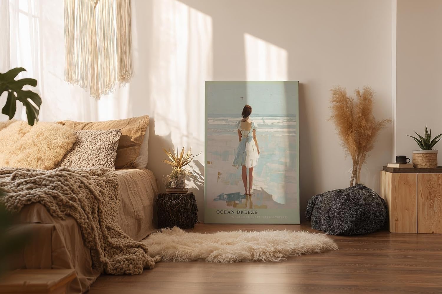 Paul Sinus Wandbild in 40x60cm Frau im weißen Sommerkleid am Meer – maritimes Küstenmotiv in impressionistischer Malweise für eine ruhige Wohnraumgestaltung