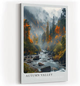 Paul Sinus Kunstdruck 40x60cm Autumn Valley – Herbstliches Flusstal mit buntem Wald und Nebelschwaden in den Bergen